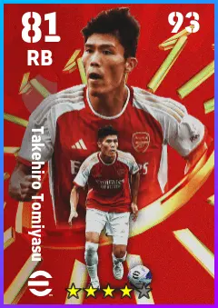 Takehiro Tomiyasu eFootball 2026 player card — 81 OVR RB