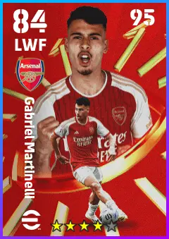 Gabriel Martinelli eFootball 2026 player card — 84 OVR LWF