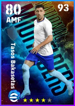 Tasos Bakasetas eFootball 2026 player card — 80 OVR AMF
