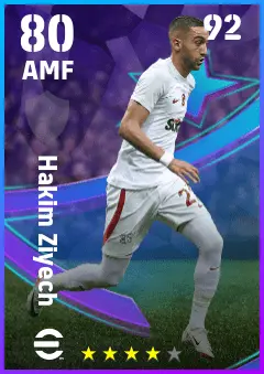 Hakim Ziyech eFootball 2026 player card — 80 OVR AMF
