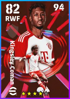 Kingsley Coman eFootball 2026 player card — 82 OVR RWF