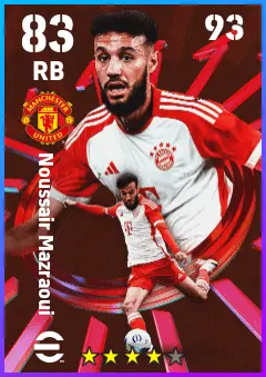 Noussair Mazraoui eFootball 2026 player card — 83 OVR RB