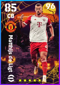 Matthijs de Ligt eFootball 2026 player card — 85 OVR CB