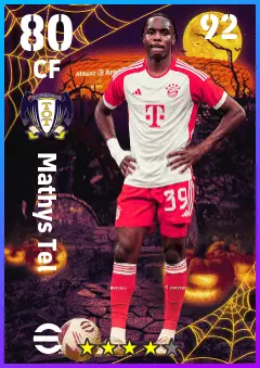 Mathys Tel eFootball 2026 player card — 80 OVR CF