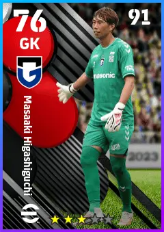 Masaaki Higashiguchi eFootball 2026 player card — 76 OVR GK