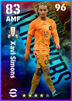 Xavi Simons eFootball 2026 player card — 83 OVR AMF