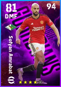 Sofyan Amrabat eFootball 2026 player card — 81 OVR DMF