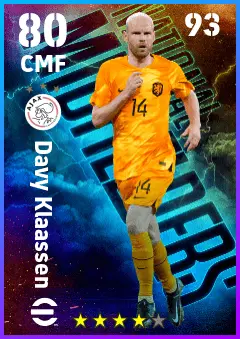 Davy Klaassen eFootball 2026 player card — 80 OVR CMF