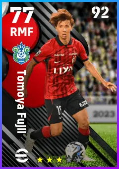 Tomoya Fujii eFootball 2026 player card — 77 OVR RMF
