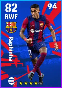 Raphinha eFootball 2026 player card — 82 OVR RWF