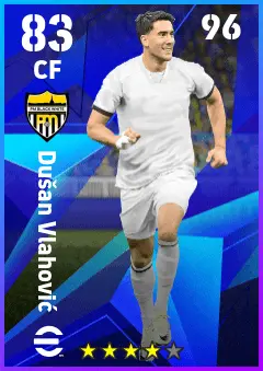 Dusan Vlahovic eFootball 2026 player card — 83 OVR CF