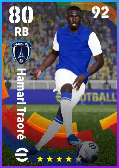 Hamari Traore eFootball 2026 player card — 80 OVR RB