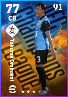 Takuma Ominami eFootball 2026 player card — 77 OVR CB