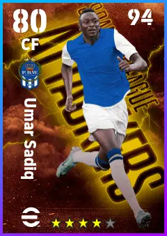 Umar Sadiq eFootball 2026 player card — 80 OVR CF