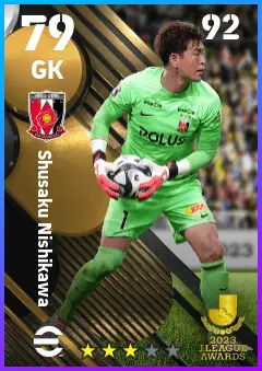 Shusaku Nishikawa eFootball 2026 player card — 79 OVR GK