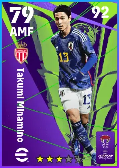 Takumi Minamino eFootball 2026 player card — 79 OVR AMF