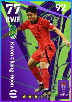 Kwon Chang-Hoon eFootball 2026 player card — 77 OVR RWF