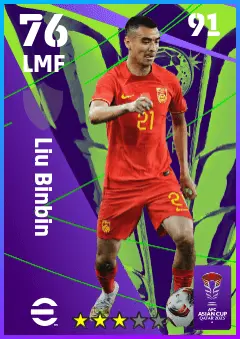 Liu Binbin eFootball 2026 player card — 76 OVR LMF