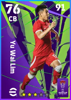 Yu Wai Lim eFootball 2026 player card — 76 OVR CB