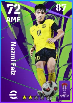Nazmi Faiz eFootball 2026 player card — 72 OVR AMF