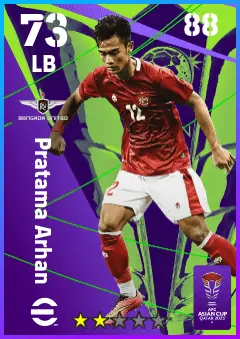 Pratama Arhan eFootball 2026 player card — 73 OVR LB