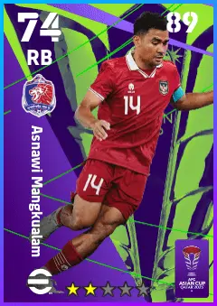 Asnawi Mangkualam eFootball 2026 player card — 74 OVR RB
