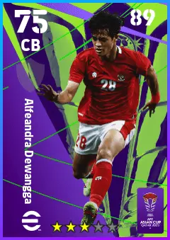 Alfeandra Dewangga eFootball 2026 player card — 75 OVR CB