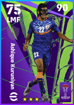 Ashique Kuruniyan eFootball 2026 player card — 75 OVR LMF