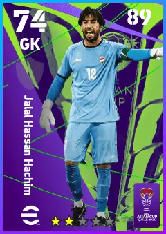 Jalal Hassan Hachim eFootball 2026 player card — 74 OVR GK