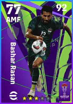 Bashar Rasan eFootball 2026 player card — 77 OVR AMF