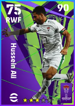 Hussein Ali eFootball 2026 player card — 75 OVR RWF