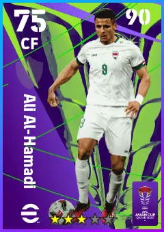 Ali Al-Hamadi eFootball 2026 player card — 75 OVR CF