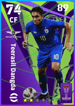 Teerasil Dangda eFootball 2026 player card — 74 OVR CF