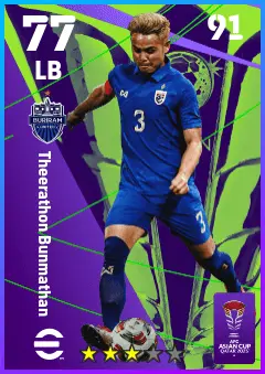 Theerathon Bunmathan eFootball 2026 player card — 77 OVR LB