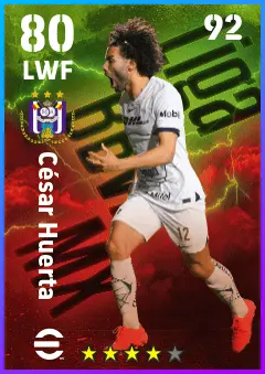 Cesar Huerta eFootball 2026 player card — 80 OVR LWF