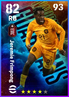 Jeremie Frimpong eFootball 2026 player card — 82 OVR RB