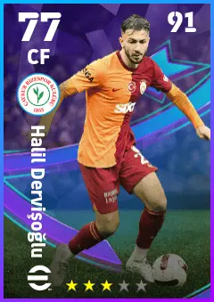 Halil Dervisoglu eFootball 2026 player card — 77 OVR CF