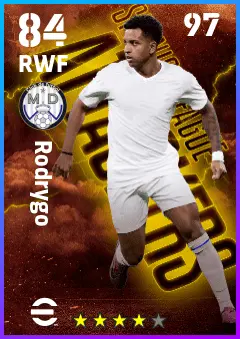Rodrygo eFootball 2026 player card — 84 OVR RWF