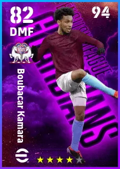 Boubacar Kamara eFootball 2026 player card — 82 OVR DMF