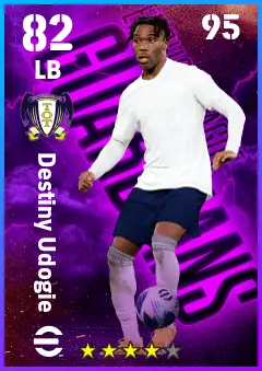 Destiny Udogie eFootball 2026 player card — 82 OVR LB