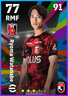 Ryoma Watanabe eFootball 2026 player card — 77 OVR RMF
