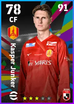 Kasper Junker eFootball 2026 player card — 78 OVR CF