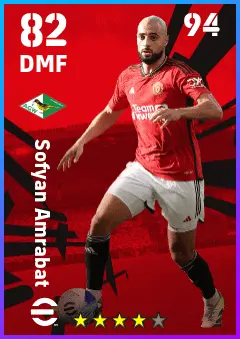 Sofyan Amrabat eFootball 2026 player card — 82 OVR DMF