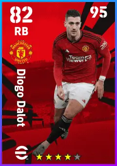 Diogo Dalot eFootball 2026 player card — 82 OVR RB
