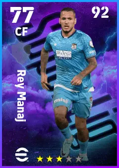 Rey Manaj eFootball 2026 player card — 77 OVR CF