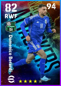 Domenico Berardi eFootball 2026 player card — 82 OVR RWF