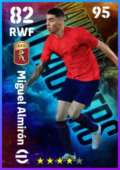 Miguel Almiron eFootball 2026 player card — 82 OVR RWF