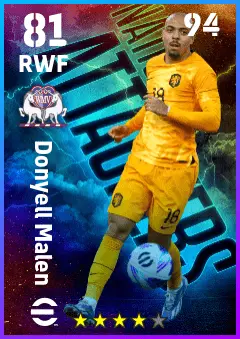 Donyell Malen eFootball 2026 player card — 81 OVR RWF