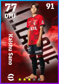 Kaishu Sano eFootball 2026 player card — 77 OVR DMF