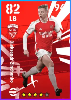Oleksandr Zinchenko eFootball 2026 player card — 82 OVR LB